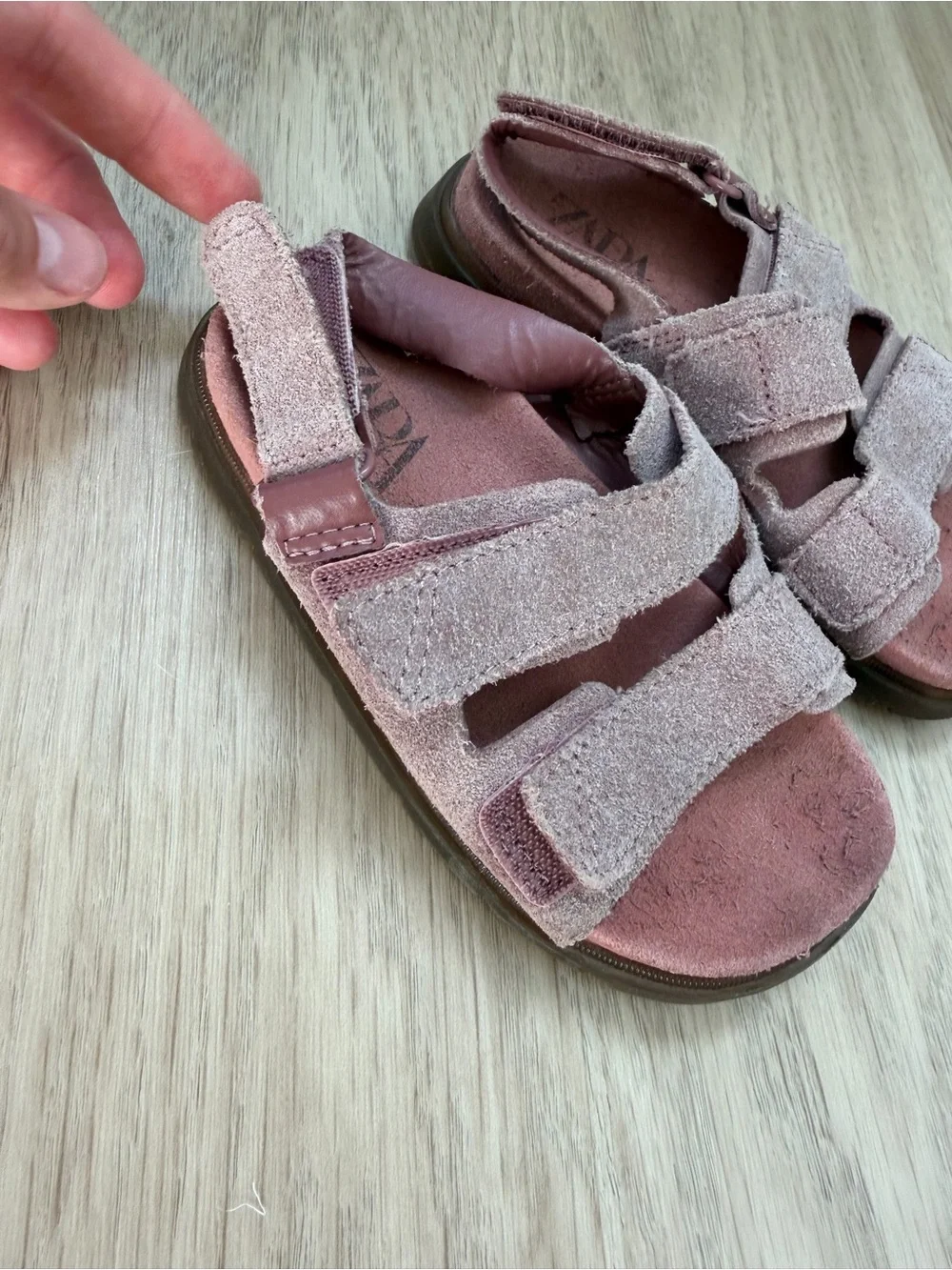 Zara Kids Dusty Pink Suede Triple-Strap Sandals